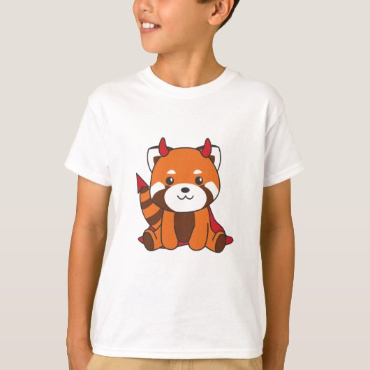 レッドパンダハロウィーンかわいい悪魔の魔女の衣装 Tシャツ (正面)
