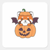 レッドパンダハロウィーンパンプキンこうもり衣装 スクエアシール (正面)