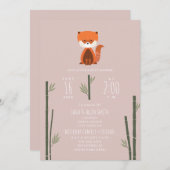 レッドパンダバンブーピンクガールベビーシャワー 招待状 (正面/裏面)