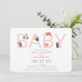 レッドパンダピンクガールベビーシャワー招待状 招待状 (スタンド正面)