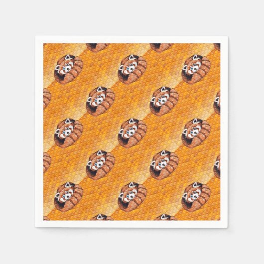 レッドパンダベアーオンオレンジキュビズム スタンダードカクテルナプキン (正面)