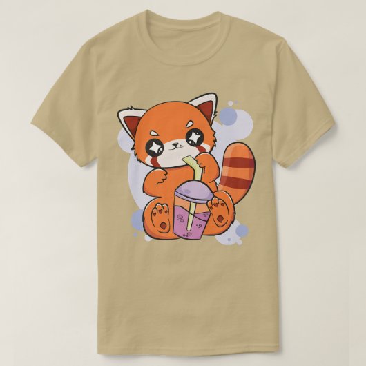 レッドパンダボバかわいいアニメかわいいパールバブルティー Tシャツ (デザイン正面)