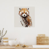 レッドパンダポートレート絵画動物の野生生物林 ポスター (キッチン)