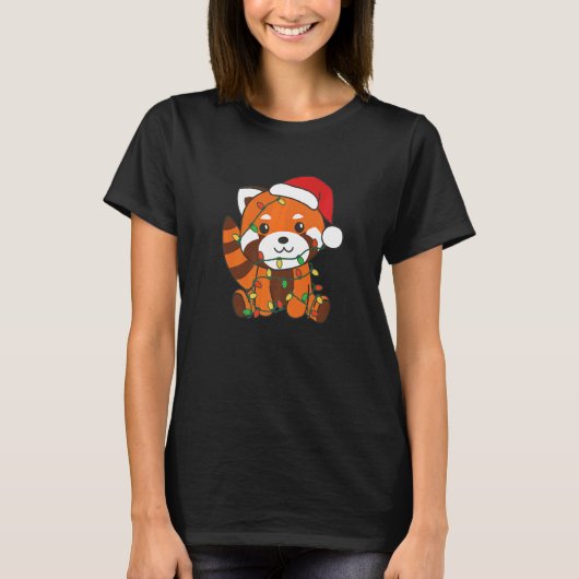 レッドパンダメリークリスマスウィンターパンドラ(PANDA)クリスマス Tシャツ (正面)
