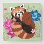 レッドパンダロータスフラワーズヘンナ スクエア壁時計 (正面)
