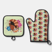 レッドパンダロータスフラワーズヘンナ 鍋つかみ&鍋敷きセット (正面)