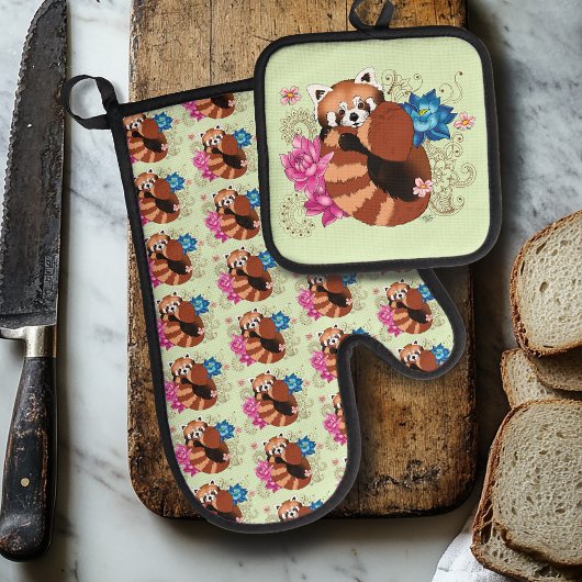 レッドパンダロータスフラワーズヘンナ 鍋つかみ&鍋敷きセット