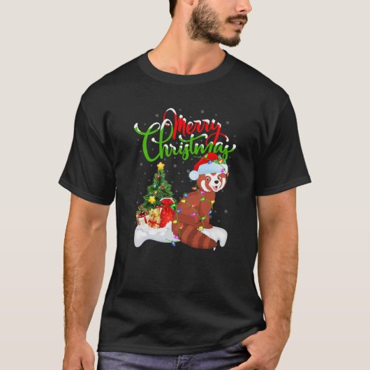 レッドパンダ動物愛好家クリスマス照明レッドパンダチャール Tシャツ (正面)