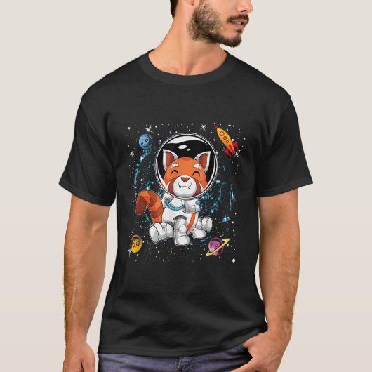 レッドパンダ宇宙科学者ロケット惑星 Tシャツ (正面)