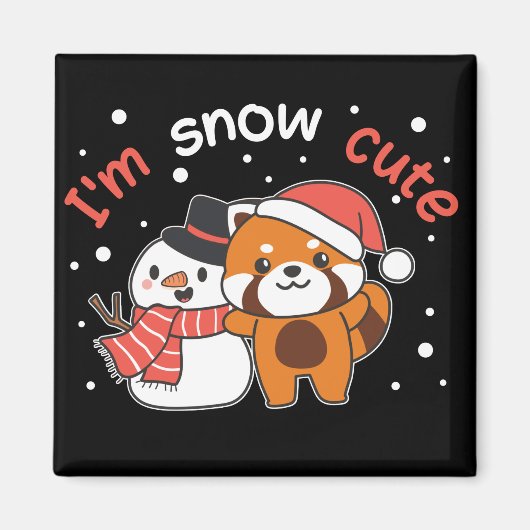 レッドパンダ私は雪かわいい雪だるま雪PUNマグネット マグネット (正面)