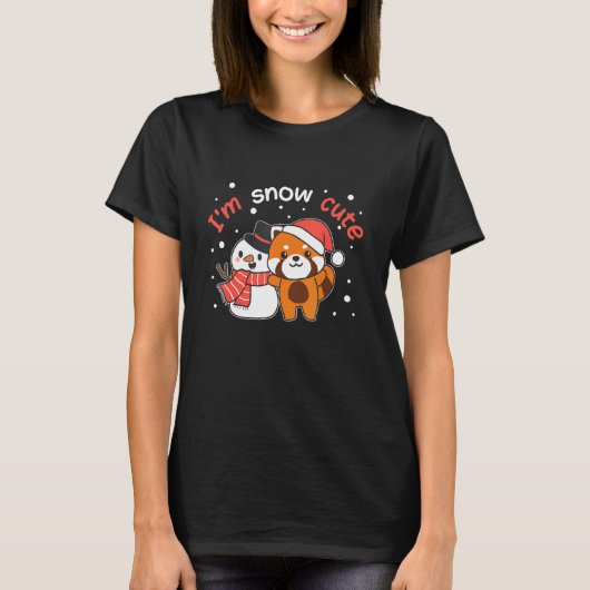 レッドパンダ私は雪可愛い雪だるま雪の駄洒落 Tシャツ (正面)