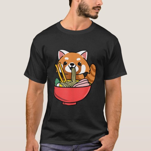 レッドパンダ食べ物ズラ Tシャツ (正面)