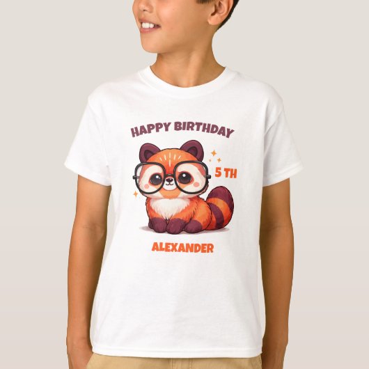 レッドパンダ 5歳の誕生日おめでとう Tシャツ (正面)
