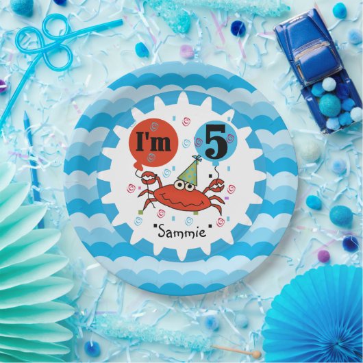 レッドパーソナライズされたカニ5th誕生日紙プレート ペーパープレート (パーティー)