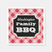 レッドパーソナライズされたギンガムファミリーBBQパーティーナプキンス スタンダードカクテルナプキン (正面)