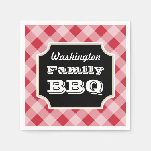 レッドパーソナライズされたギンガムファミリーBBQパーティーナプキンス スタンダードカクテルナプキン (正面)