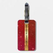 レッドパーソナライズされたグリッターゴールデンラゲージズ ラゲッジタグ (裏面縦)
