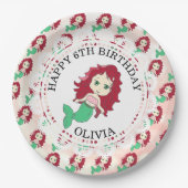 レッドパーソナライズされたヘッドマーメイド誕生日プレート ペーパープレート (正面)