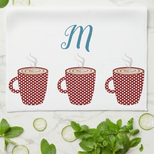 レッドパーソナライズされた水玉模様コーヒーキッチンタオル キッチンタオル (折り畳み)