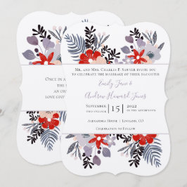 レッドパープルとミレニアル フローラル ファーン タイポグラフィー 招待状