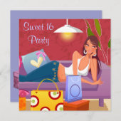 レッドパープルスウィート16バースデーパーティー 招待状 (正面/裏面)