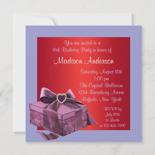 レッドパープルスウィート16バースデーパーティー 招待状 (裏面)