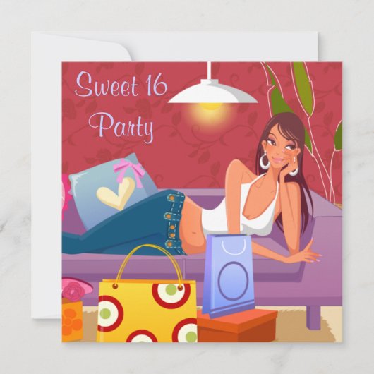 レッドパープルスウィート16バースデーパーティー 招待状 (正面)