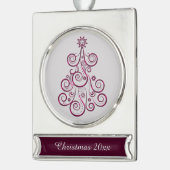 レッドパープルスワールレトロホリデーツリー シルバープレートバナーオーナメント (左)