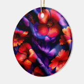 レッドパープルフラワーデザイン セラミックオーナメント (左)