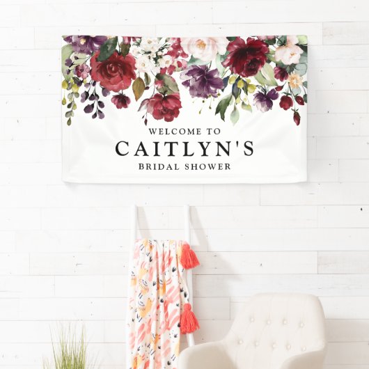 レッドパープルフローラ水彩ブライダルシャワーへようこそ 横断幕 (インサイチュ)