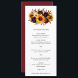 レッドパープル秋バラス素朴ンフラワー結婚ズ メニュー<br><div class="desc">フローラス結婚マフラワーのメニューは、水彩のひまわり絵を描、赤いバラス、紫の花と緑の素朴な花束を特徴とする。このエレガントメニューは素晴らしbohoをテーマにした秋の結婚式。</div>