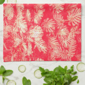 レッドパーム葉のパターン キッチンタオル (折り畳み)