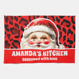 レッドヒョウ印刷レトロサンタクロース キッチンタオル