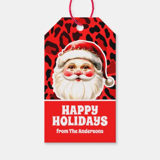 レッドヒョウ印刷レトロサンタクロース ギフトタグ (正面)