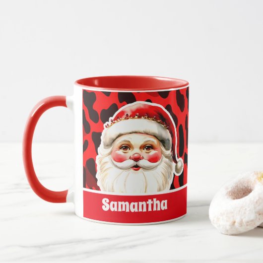 レッドヒョウ印刷レトロサンタクロース マグカップ (ドーナツ)