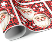 レッドヒョウ印刷レトロサンタクロース ラッピングペーパー (ロールコーナー)