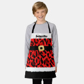 レッドヒョウ柄サンタの衣装クリスマスキッズ エプロン (着用した状態)