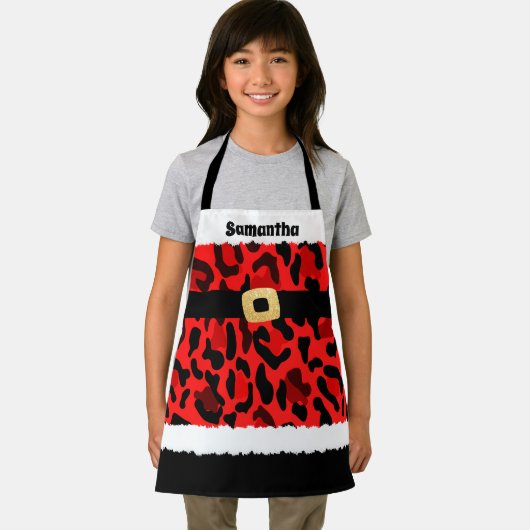 レッドヒョウ柄サンタの衣装クリスマスキッズ エプロン (インサイチュ)
