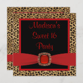 レッドヒョウ甘い16誕生日パーティー 招待状 (正面/裏面)