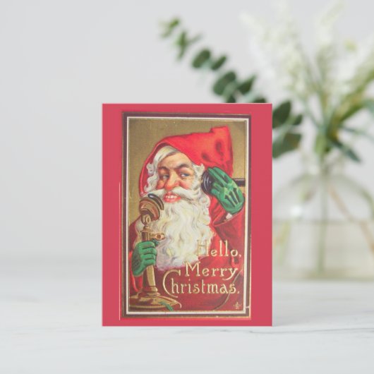 レッドビクトリアンサンタクロースこんにちはメリークリスマス シーズンポストカード (スタンド正面)