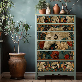 レッドビクトリアンフローラウィリアムモリススタイルユニコーン 薄葉紙