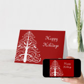 レッドビジネスクリスマスカードに白い木 シーズンカード