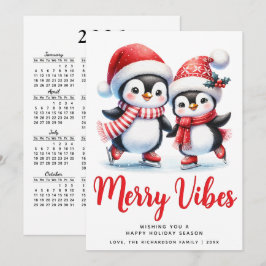 レッドビブメリースアイススケートで滑るペンギンクリスマス シーズンカード