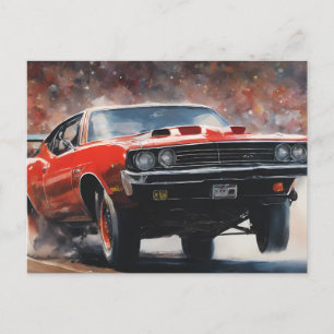 レッドビンテージマッスルカー ポストカード