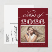 レッドビンテージ 2026年卒業 写真 卒業式 案内ポストカード (正面/裏面)