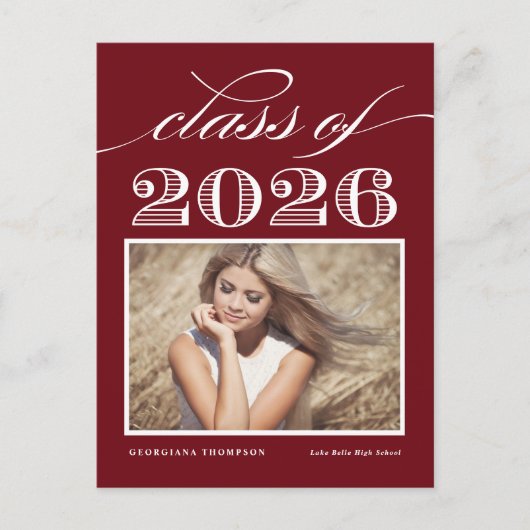 レッドビンテージ 2026年卒業 写真 卒業式 案内ポストカード (正面)
