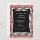 レッドピアスバースデーパーティーブラックシルバーフォトB 招待状 (裏面)