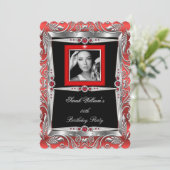 レッドピアスバースデーパーティーブラックシルバーフォトB 招待状 (スタンド正面)