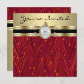 レッドピアスブラック金ゴールドウーマンズバースデーパーティー 招待状 (正面/裏面)