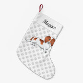 レッドピエバルドロングヘアダッチシュント漫画の犬と名前 スモールクリスマスストッキング (正面 (吊り時))